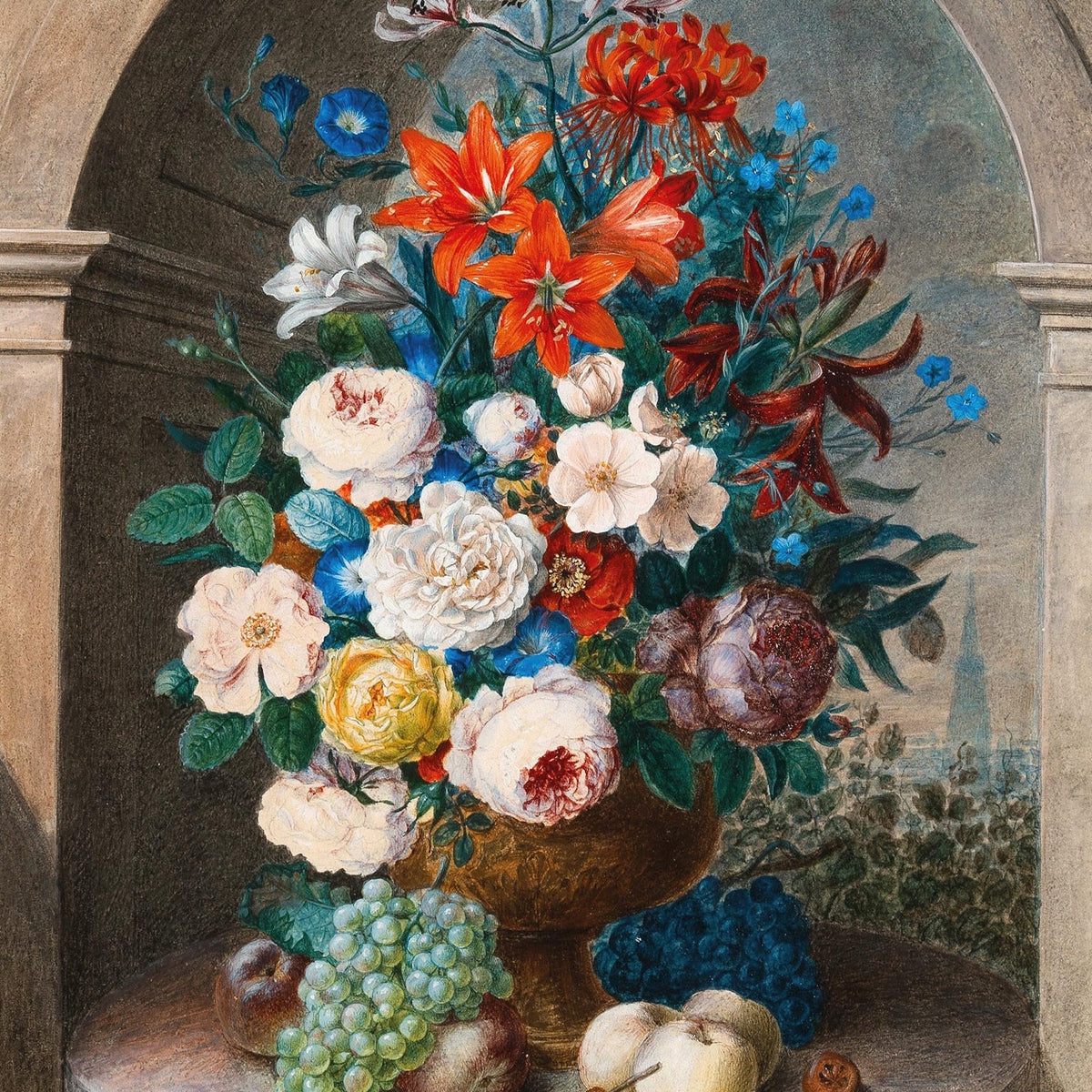 Classic Flower Bouquet with Fruit and Vase Still Life - Floral Oil Painting - Oil Painting Haven