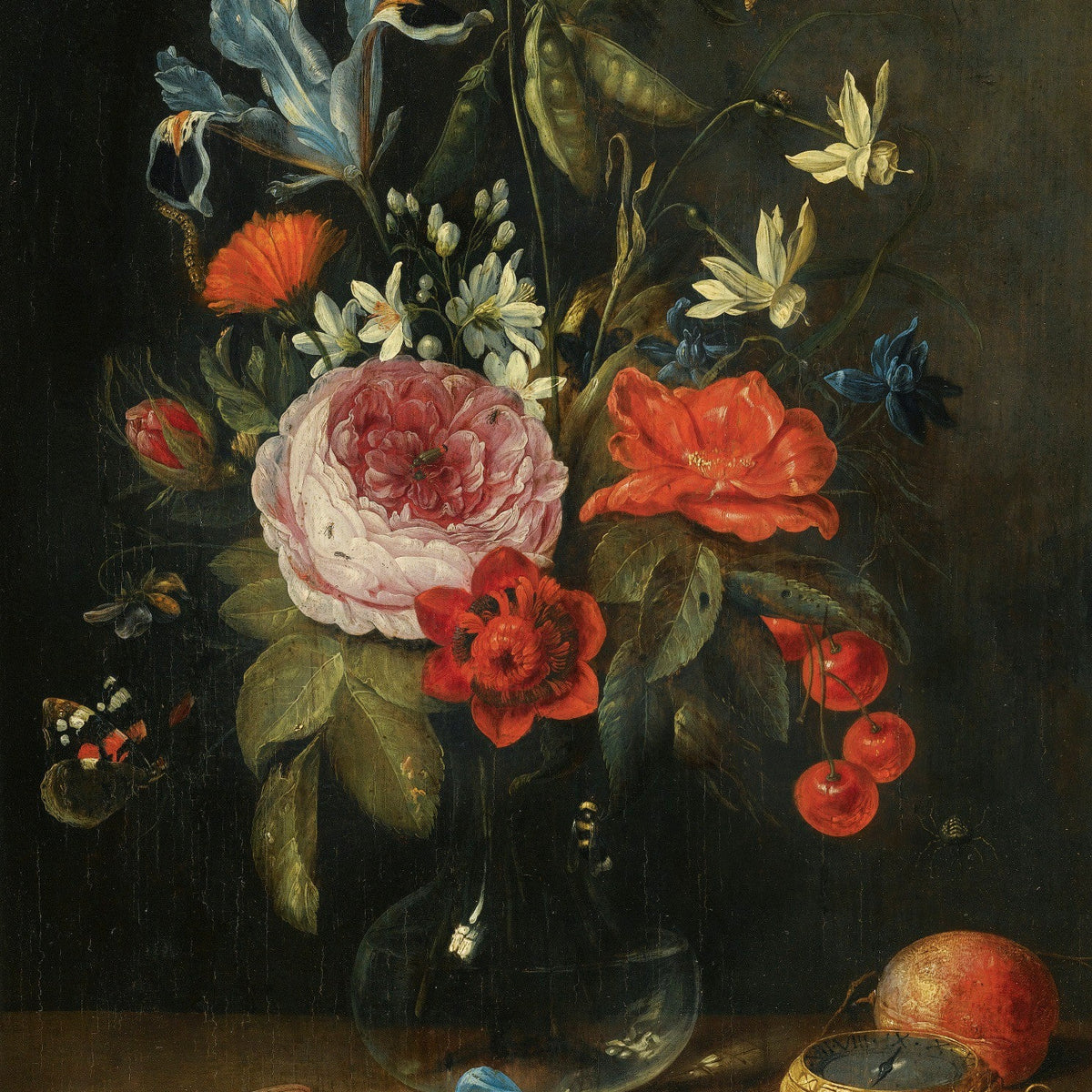 Classic Flower Still Life with Cherries – Floral Oil Painting - Oil Painting Haven