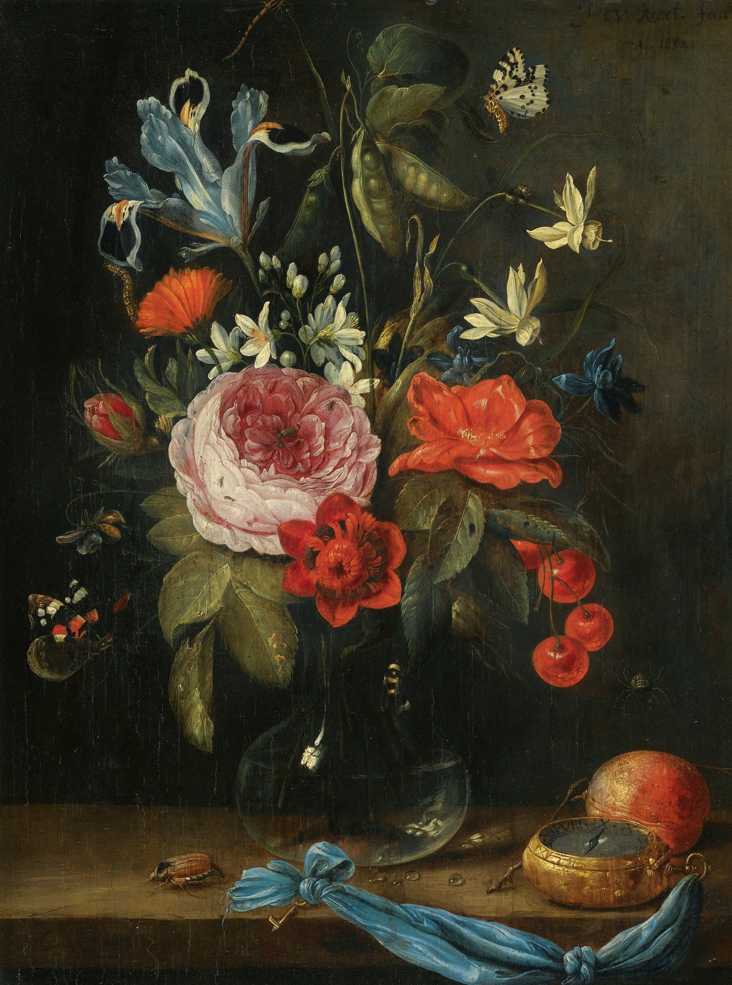 Classic Flower Still Life with Cherries – Floral Oil Painting - Oil Painting Haven
