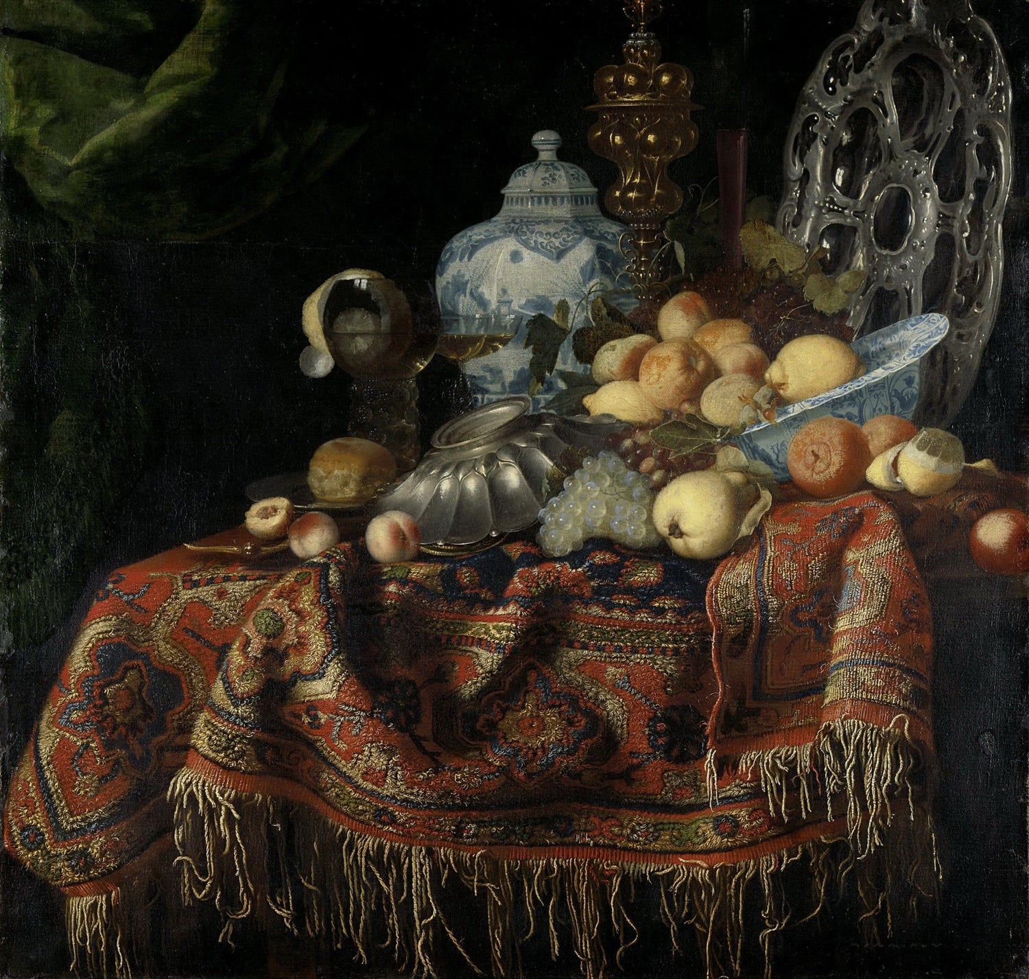 Classic Fruit and Delft Vase Table Scene - Still Life Oil Painting - Oil Painting Haven
