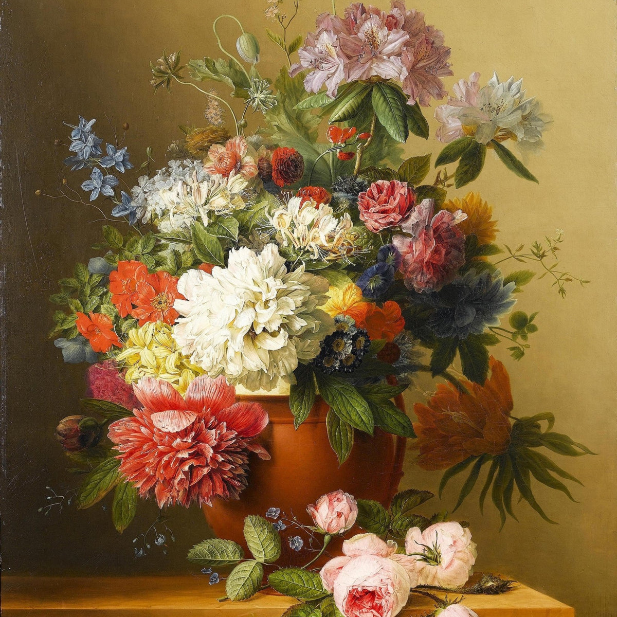 Classic Garden Bouquet in Terracotta Vase – Floral Oil Painting - Oil Painting Haven