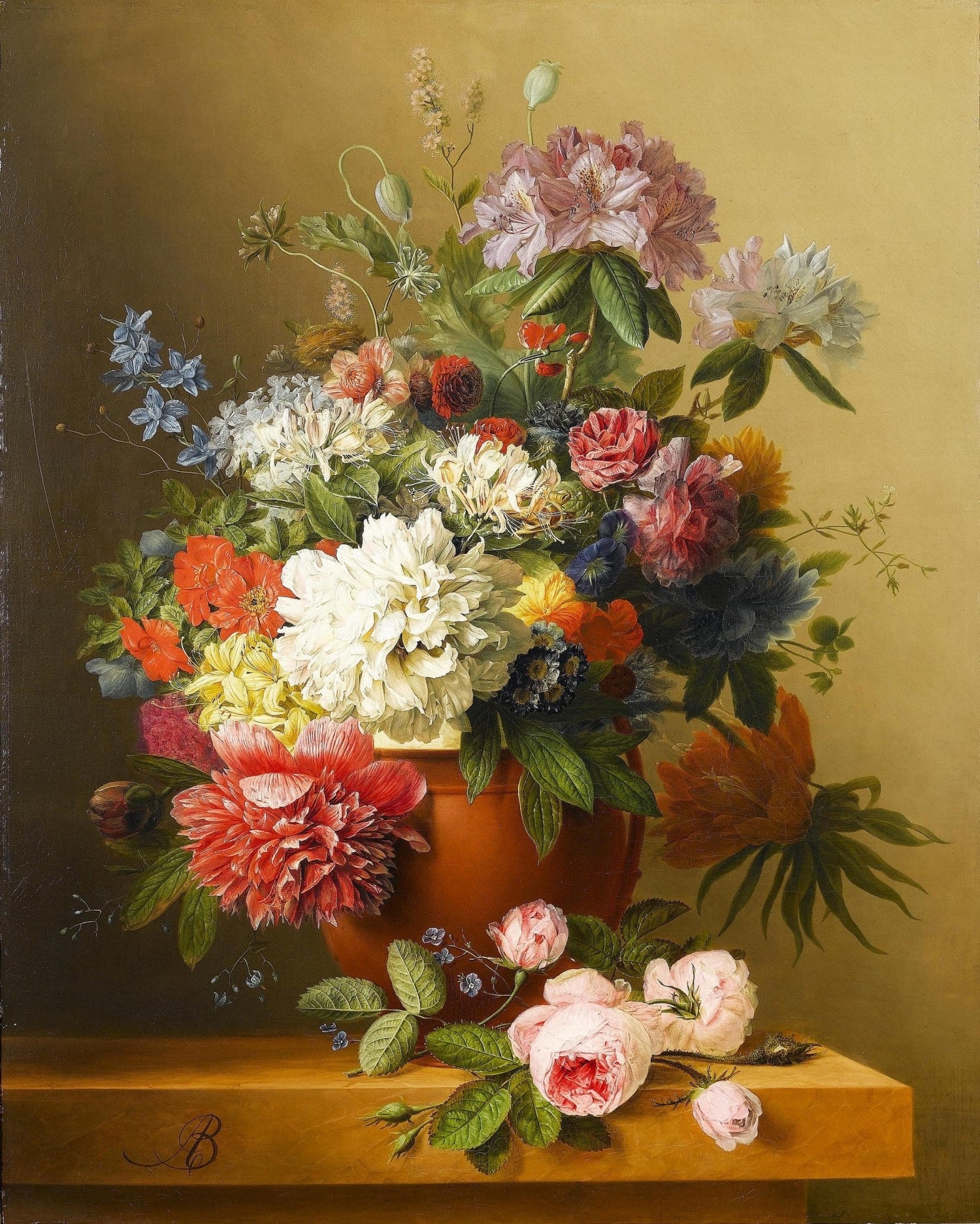 Classic Garden Bouquet in Terracotta Vase – Floral Oil Painting - Oil Painting Haven