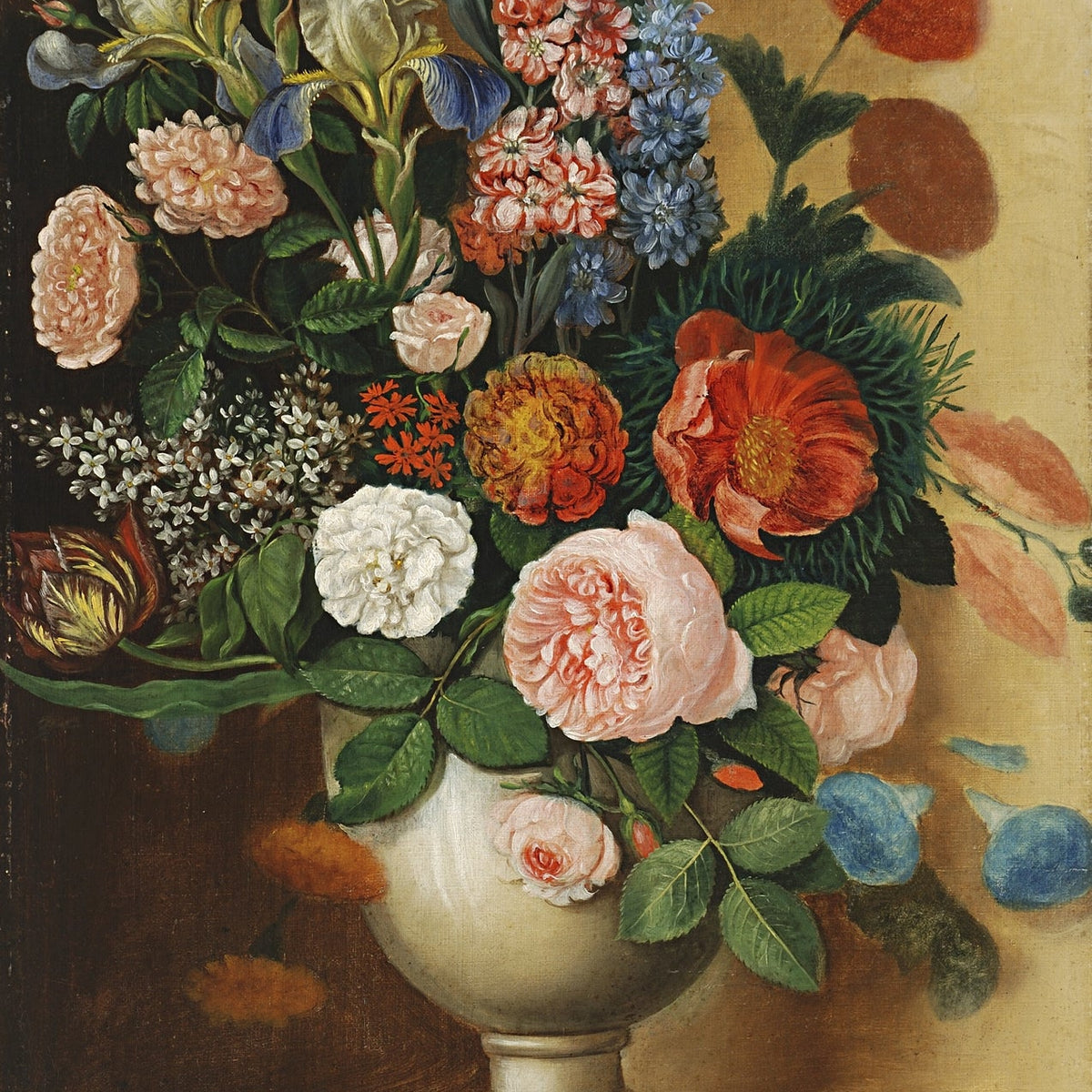 Classic Mixed Flower Bouquet in White Vase Canvas - Floral Oil Painting - Oil Painting Haven