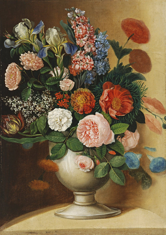 Classic Mixed Flower Bouquet in White Vase Canvas - Floral Oil Painting - Oil Painting Haven