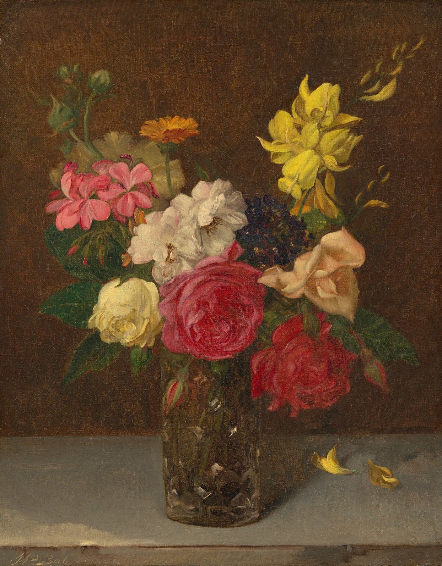 Classic Rose and Garden Bouquet in Glass Vase - Floral Oil Painting - Oil Painting Haven