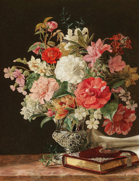 Classic Roses and Flowers in Silver Vase Still Life - Floral Oil Painting - Oil Painting Haven