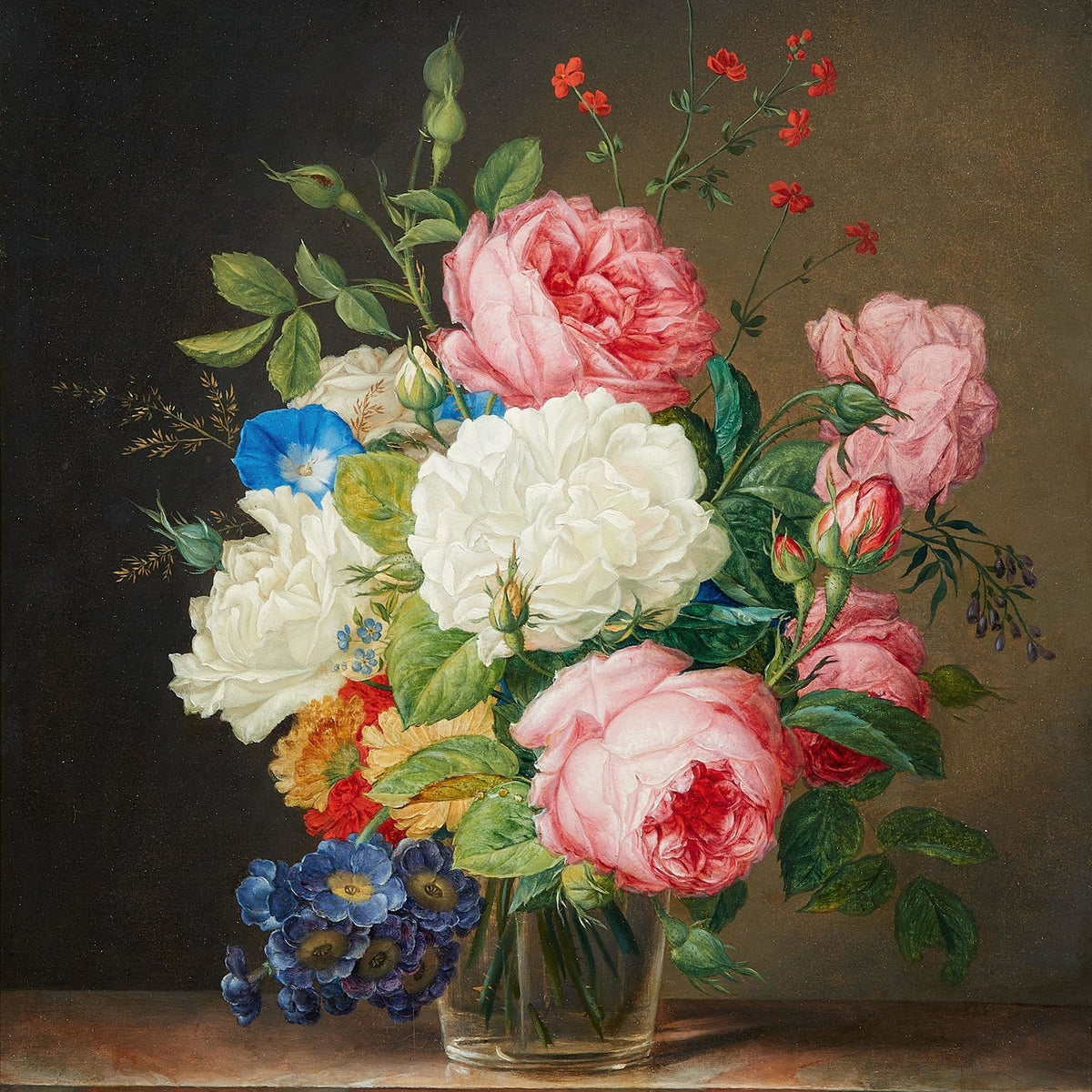 Classic Roses and Peonies Bouquet Still Life - Floral Oil Painting - Oil Painting Haven