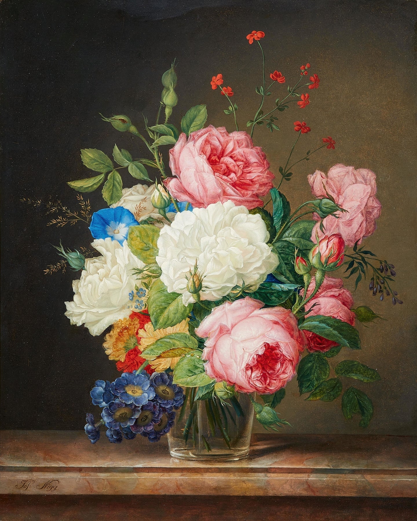 Classic Roses and Peonies Bouquet Still Life - Floral Oil Painting - Oil Painting Haven