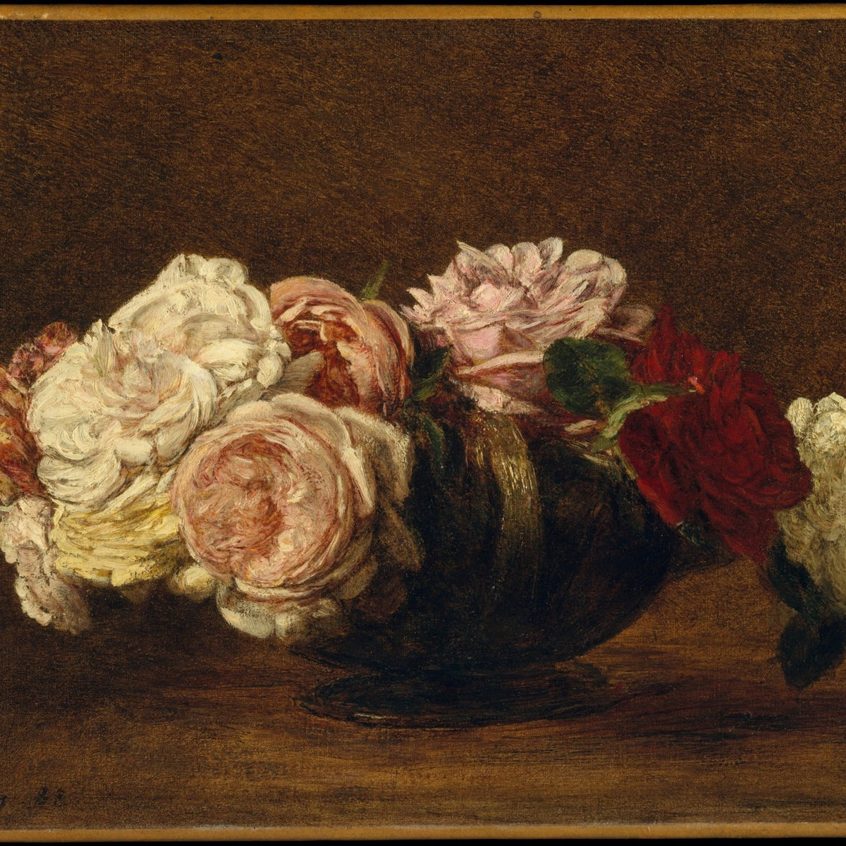 Classic Roses in Dark Vase Still Life – Floral Oil Painting - Oil Painting Haven