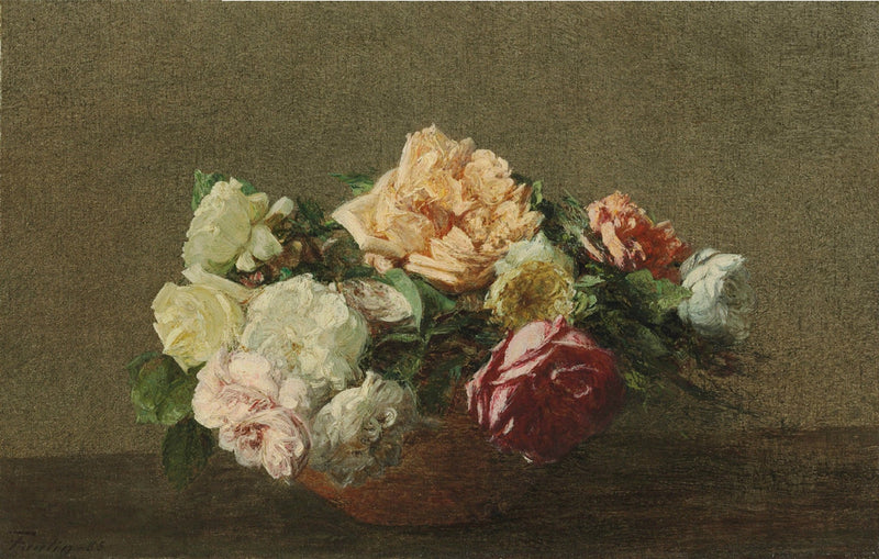 Classic Roses Still Life on Tabletop – Floral Oil Painting - Oil Painting Haven