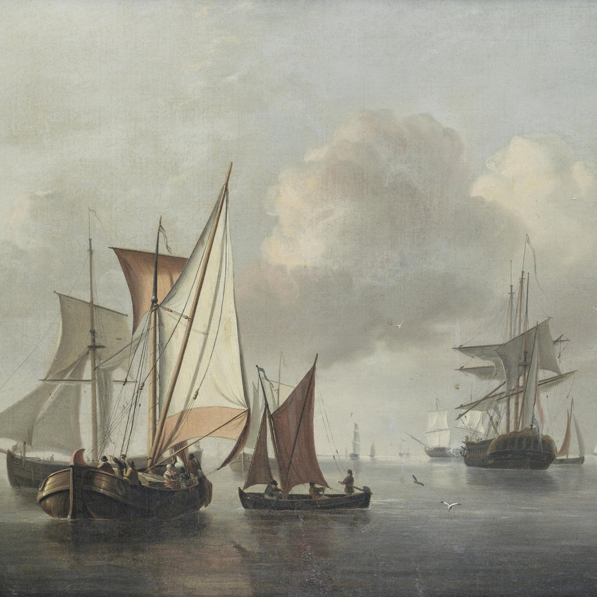 Hand-painted classic sailing boats in quiet harbor nautical oil painting on canvas