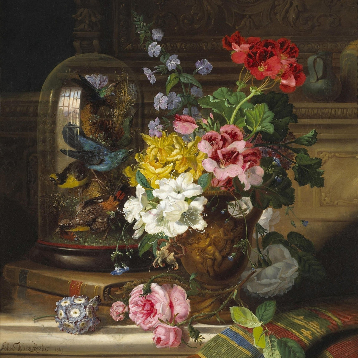 Classic Still Life with Birds and Flowers – Floral Oil Painting - Oil Painting Haven