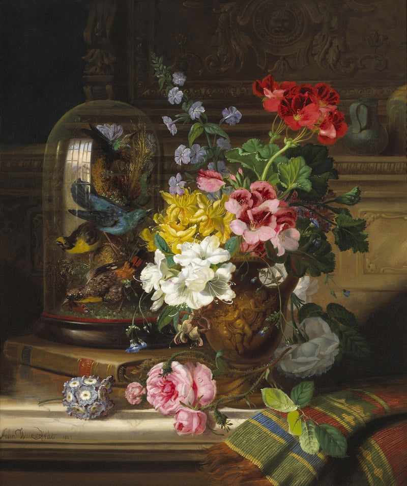 Classic Still Life with Birds and Flowers – Floral Oil Painting - Oil Painting Haven