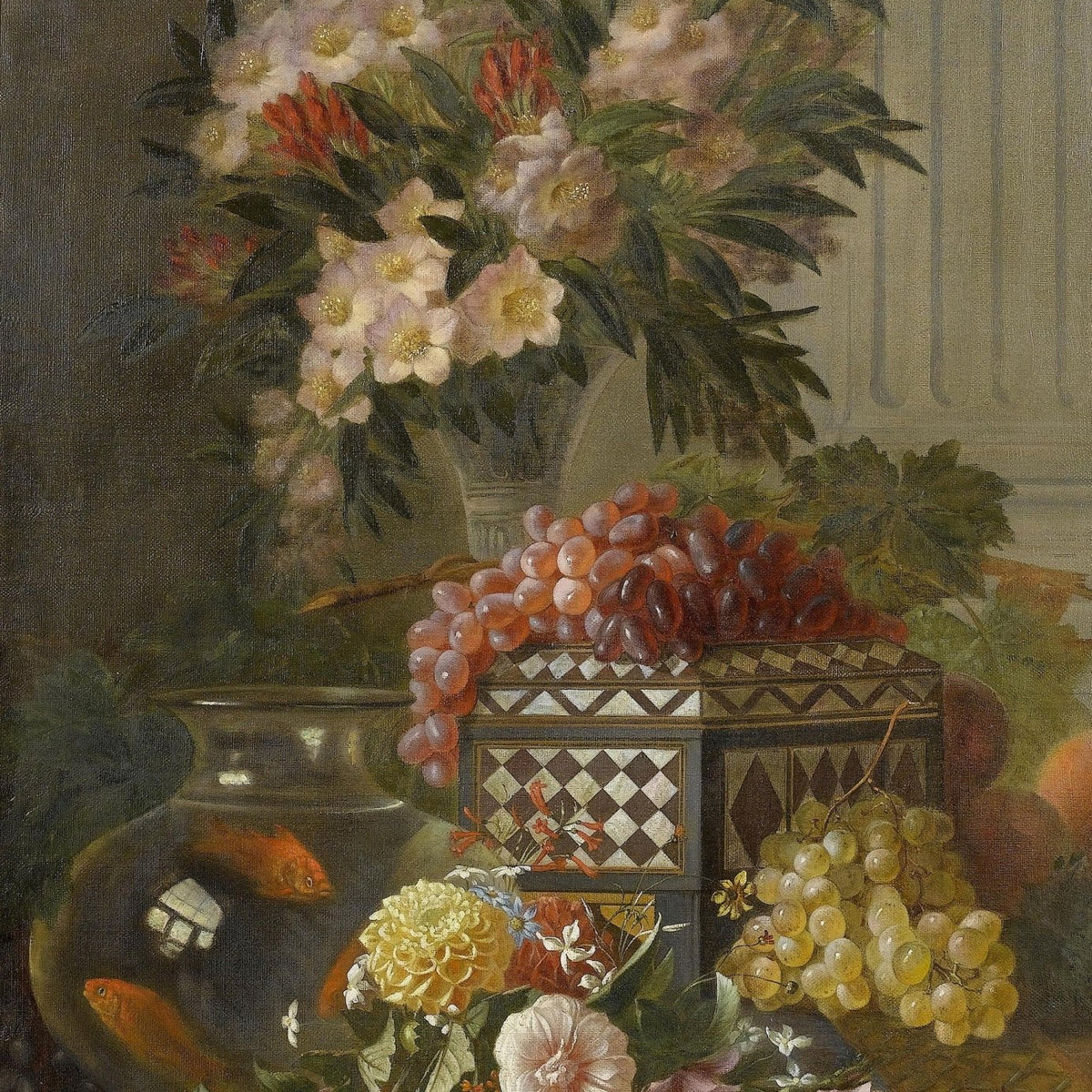 Classic Still Life with Flowers and Grapes – Floral Oil Painting - Oil Painting Haven