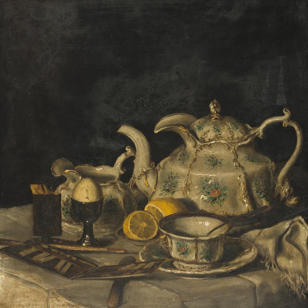 Classic Teapot, Lemon and Cup Table Scene - Still Life Oil Painting - Oil Painting Haven