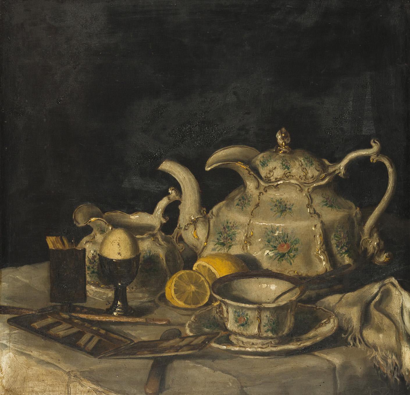 Classic Teapot, Lemon and Cup Table Scene - Still Life Oil Painting - Oil Painting Haven