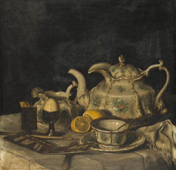 Classic Teapot, Lemon and Cup Table Scene - Still Life Oil Painting - Oil Painting Haven