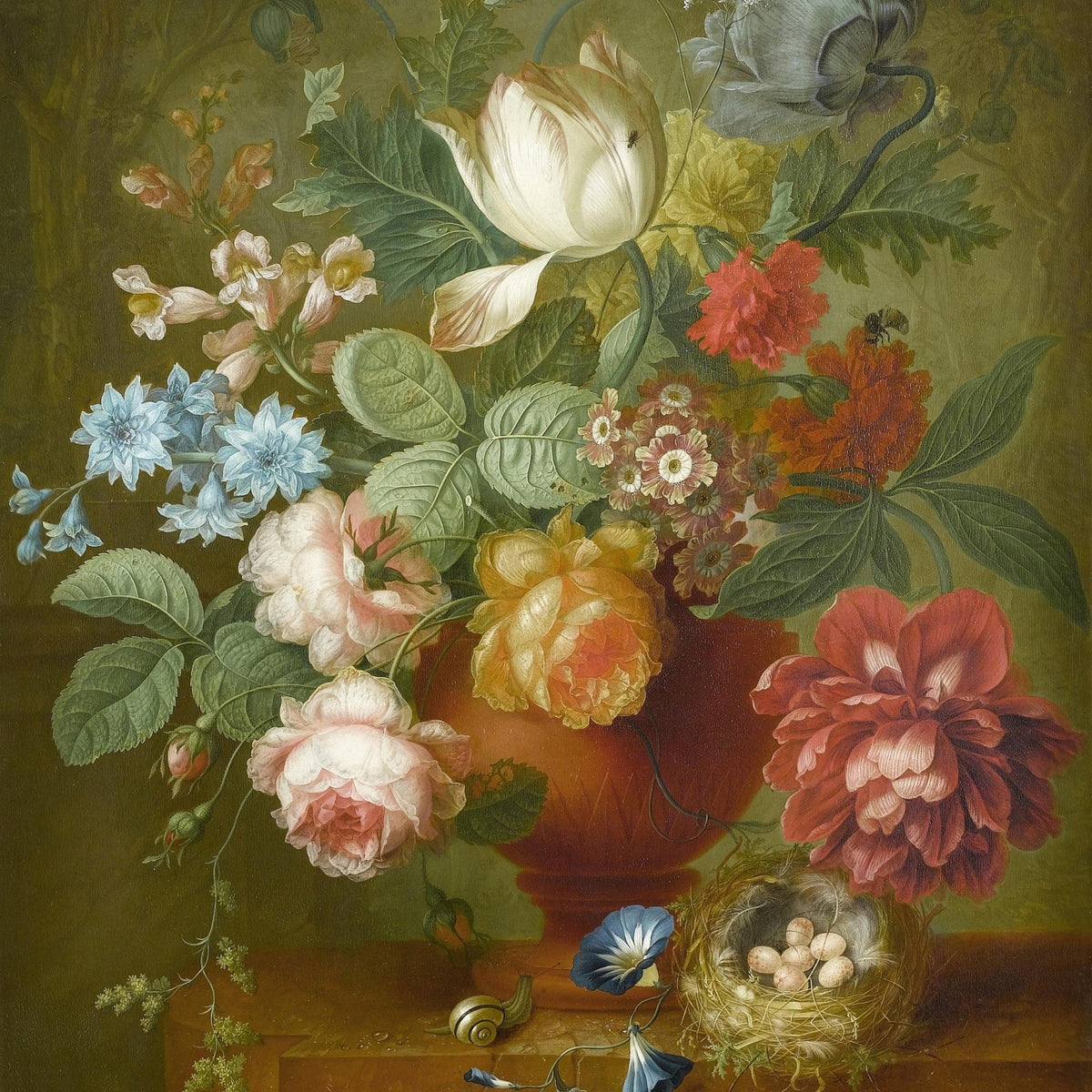 Classic Tulip and Rose Still Life in Vase – Floral Oil Painting - Oil Painting Haven