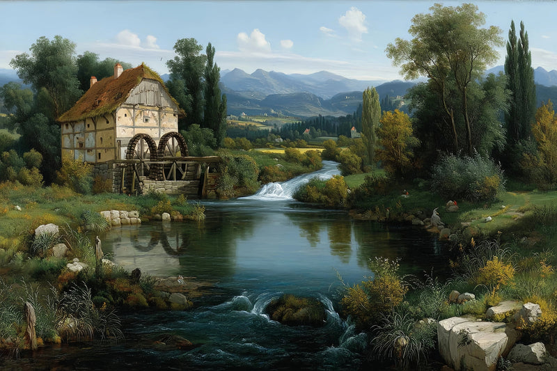Classic Watermill River Original Oil Painting For Sale - Oil Painting Haven