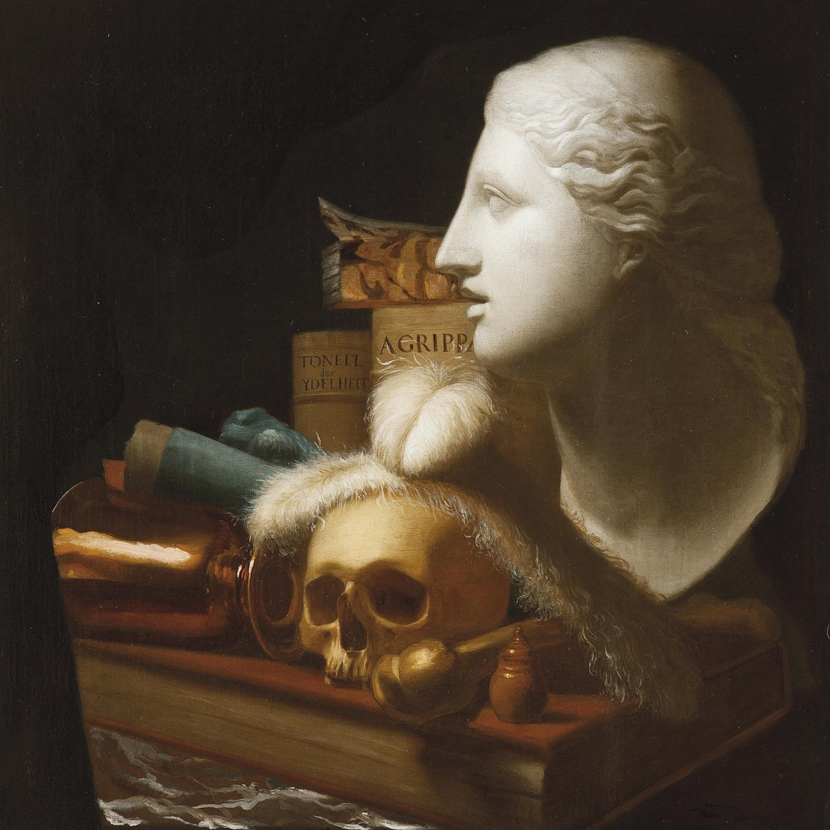 Classical Bust, Skull and Books - Still Life Oil Painting - Oil Painting Haven