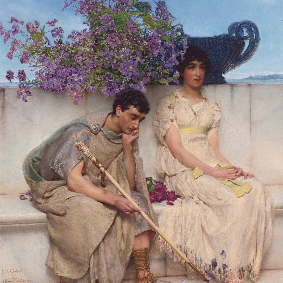 Classical Couple Resting by Flowers - People Oil Painting - Oil Painting Haven