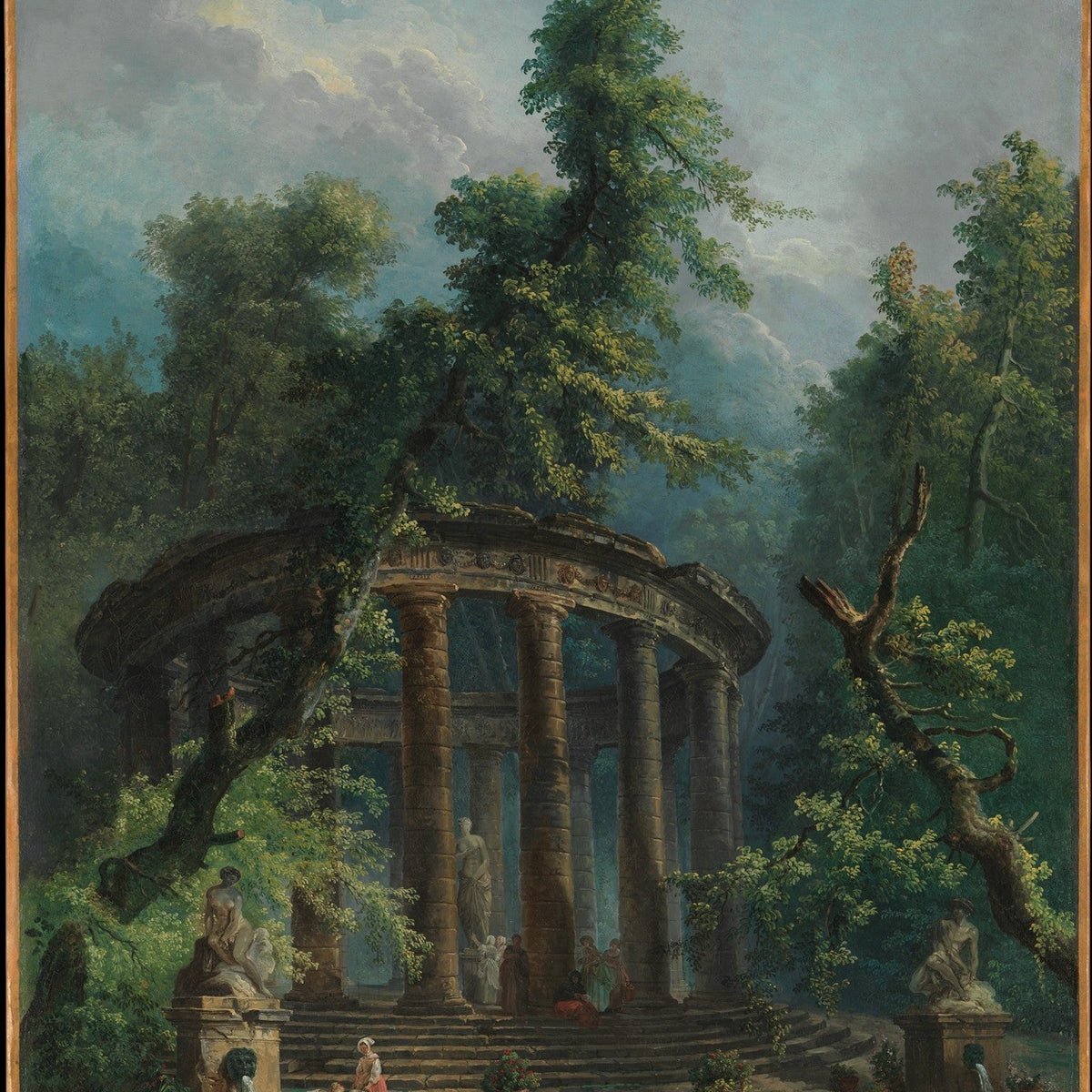 Classical Garden Temple and Bathing Pool - Landscape Oil Painting - Oil Painting Haven