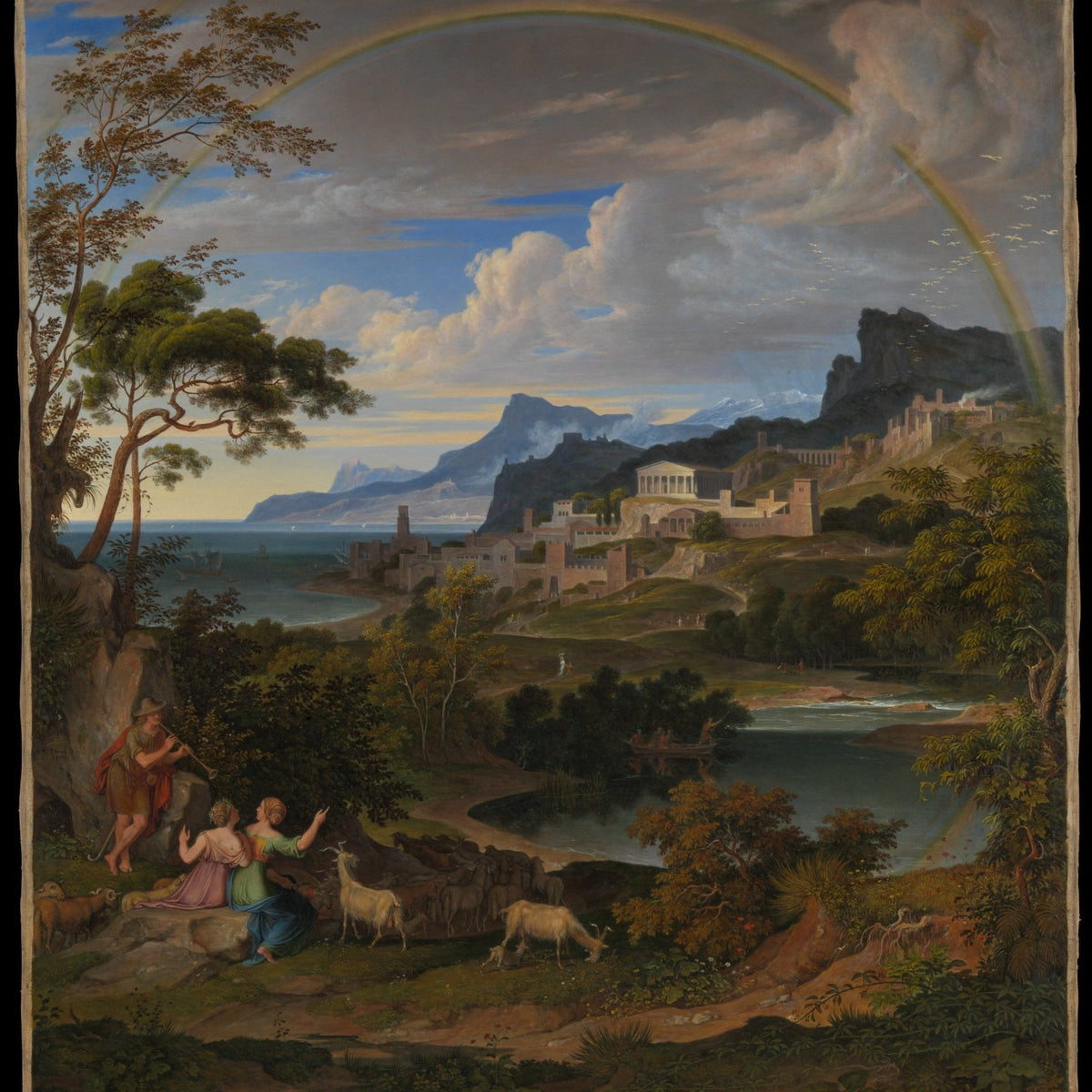Classical Landscape with Rainbow and Coastal City - Landscape Oil Painting - Oil Painting Haven