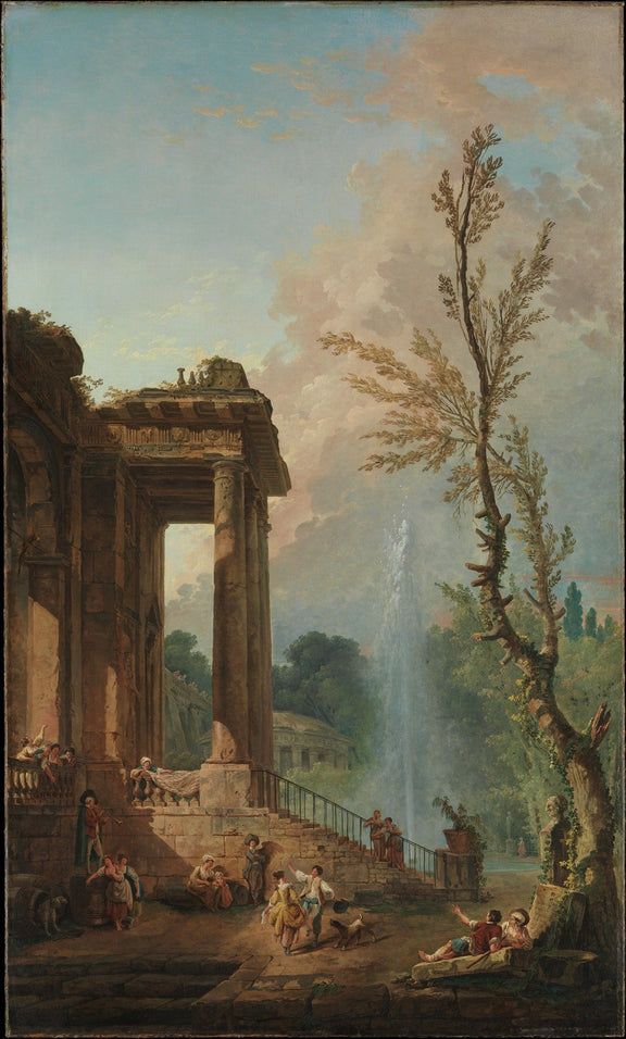 Classical Portico Garden with Fountain - Landscape Oil Painting - Oil Painting Haven