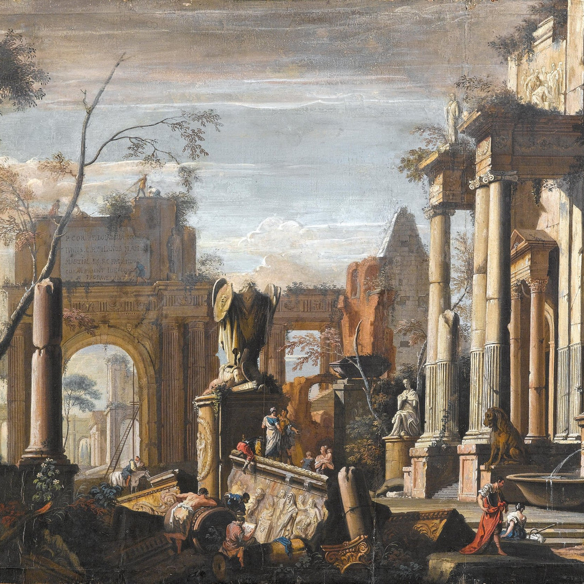 Classical Ruins with Columns and Figures – Landscape Oil Painting - Oil Painting Haven