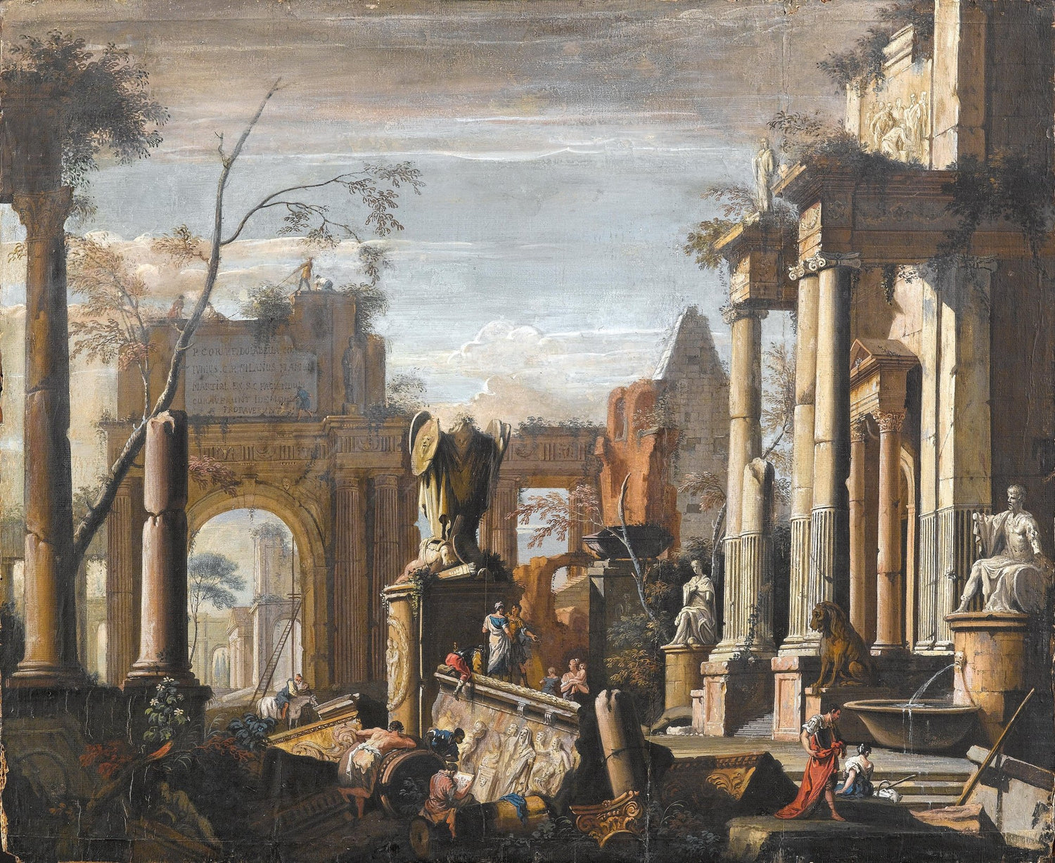 Classical Ruins with Columns and Figures – Landscape Oil Painting - Oil Painting Haven