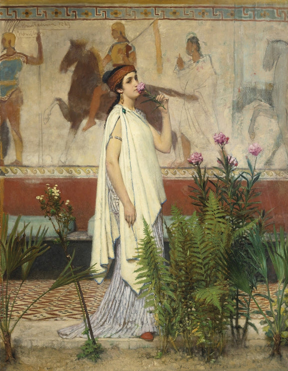 Classical Woman with Pink Flower in Roman Garden - People Oil Painting - Oil Painting Haven