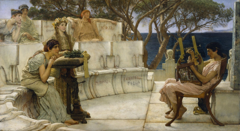 Classical Women Listening to Lyre by the Sea - People Oil Painting - Oil Painting Haven