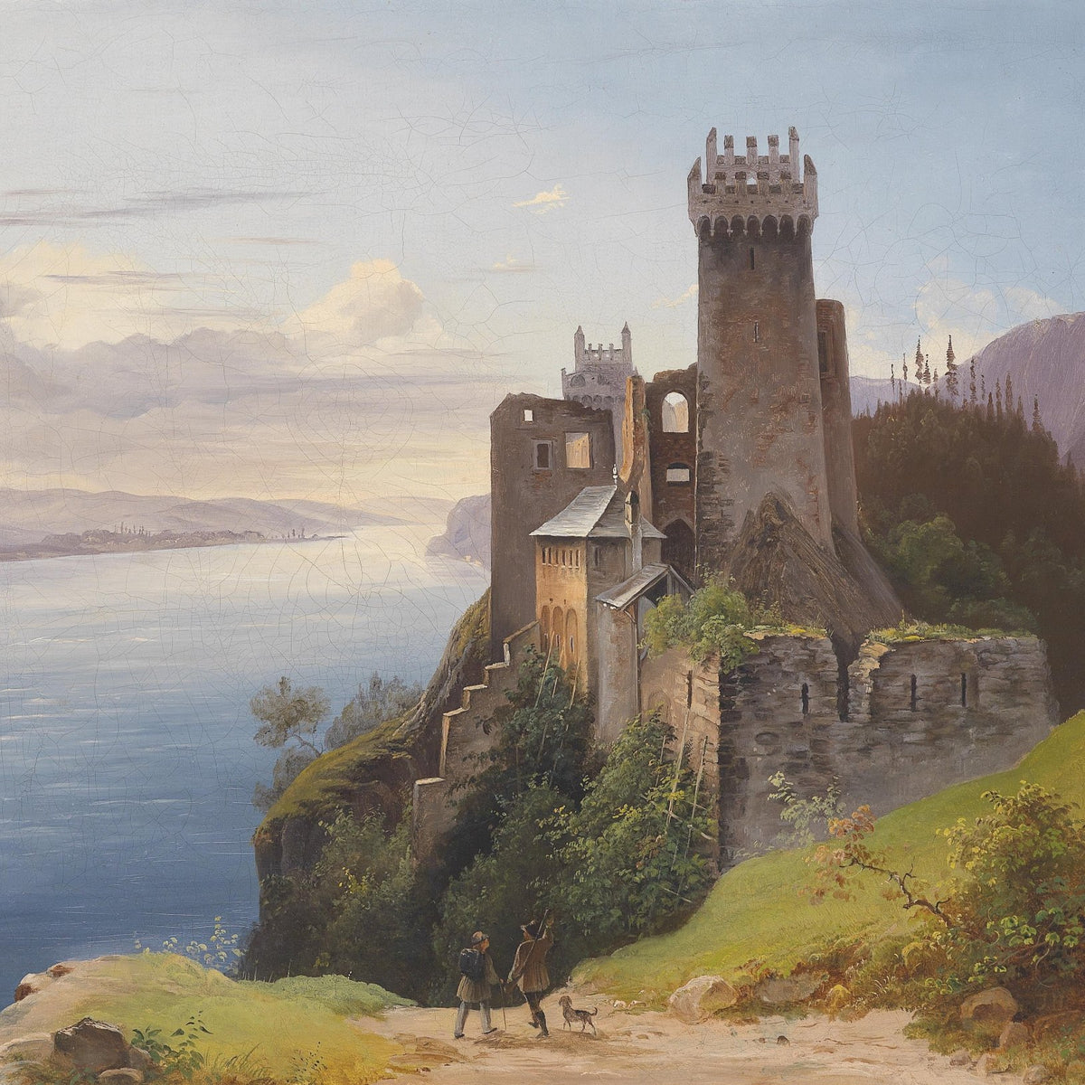 Clifftop Castle by the Lake | Hand - Painted Landscape Oil Painting - Oil Painting Haven