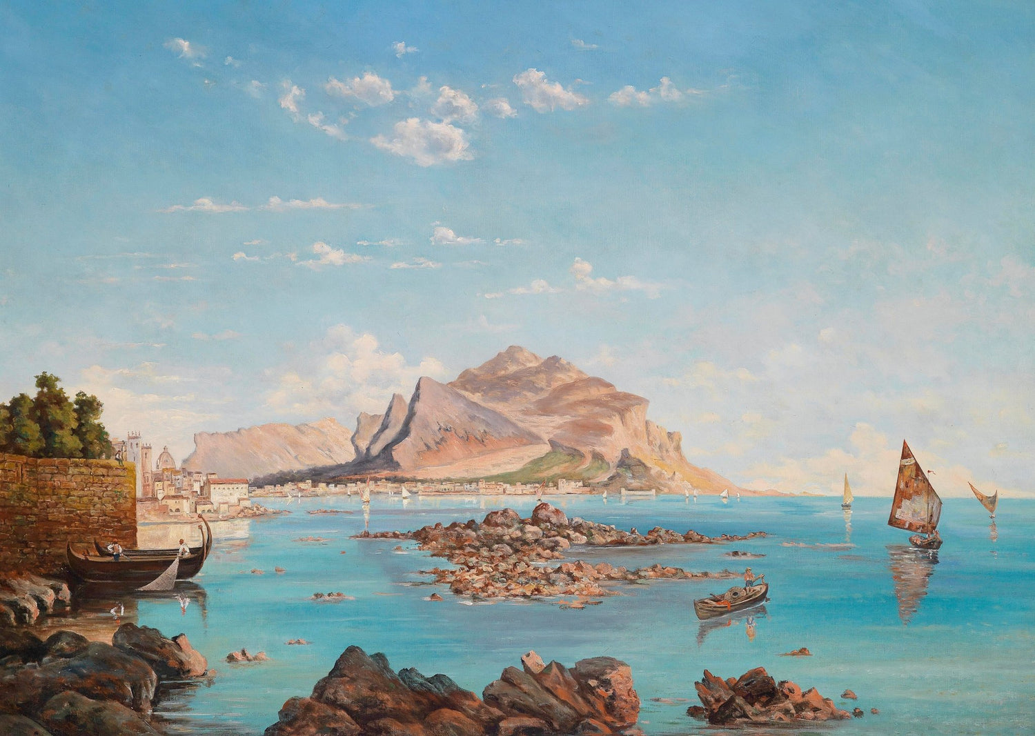 Coastal Harbor with Sailboats | Hand - Painted Seascape Oil Painting - Oil Painting Haven