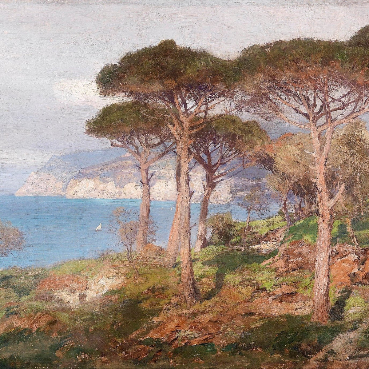 Coastal Pine Tree Landscape Oil Painting, Hand - Painted Seaside Scene - Oil Painting Haven