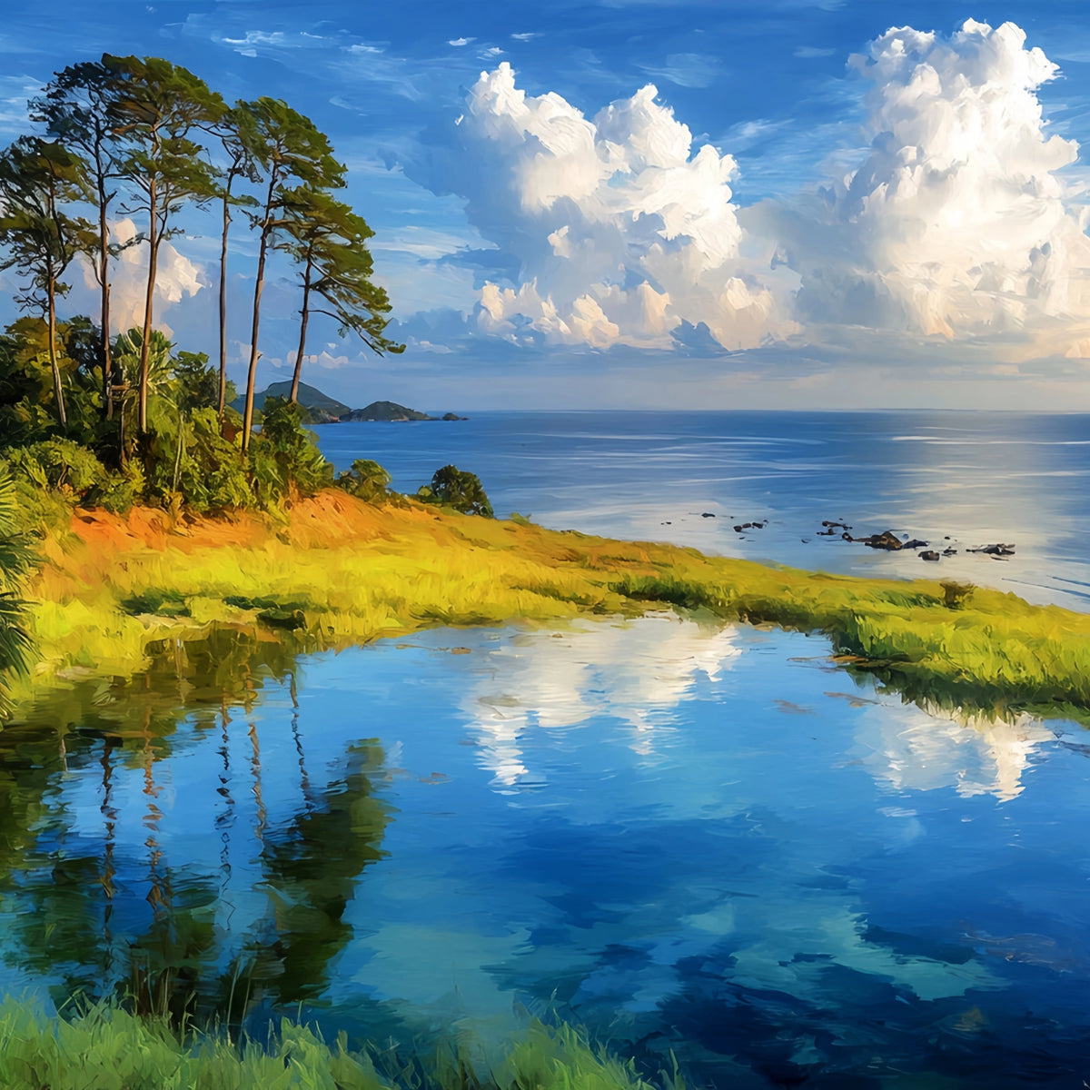 Coastal Pond Original Oil Painting For Sale | Seaside Art - Oil Painting Haven