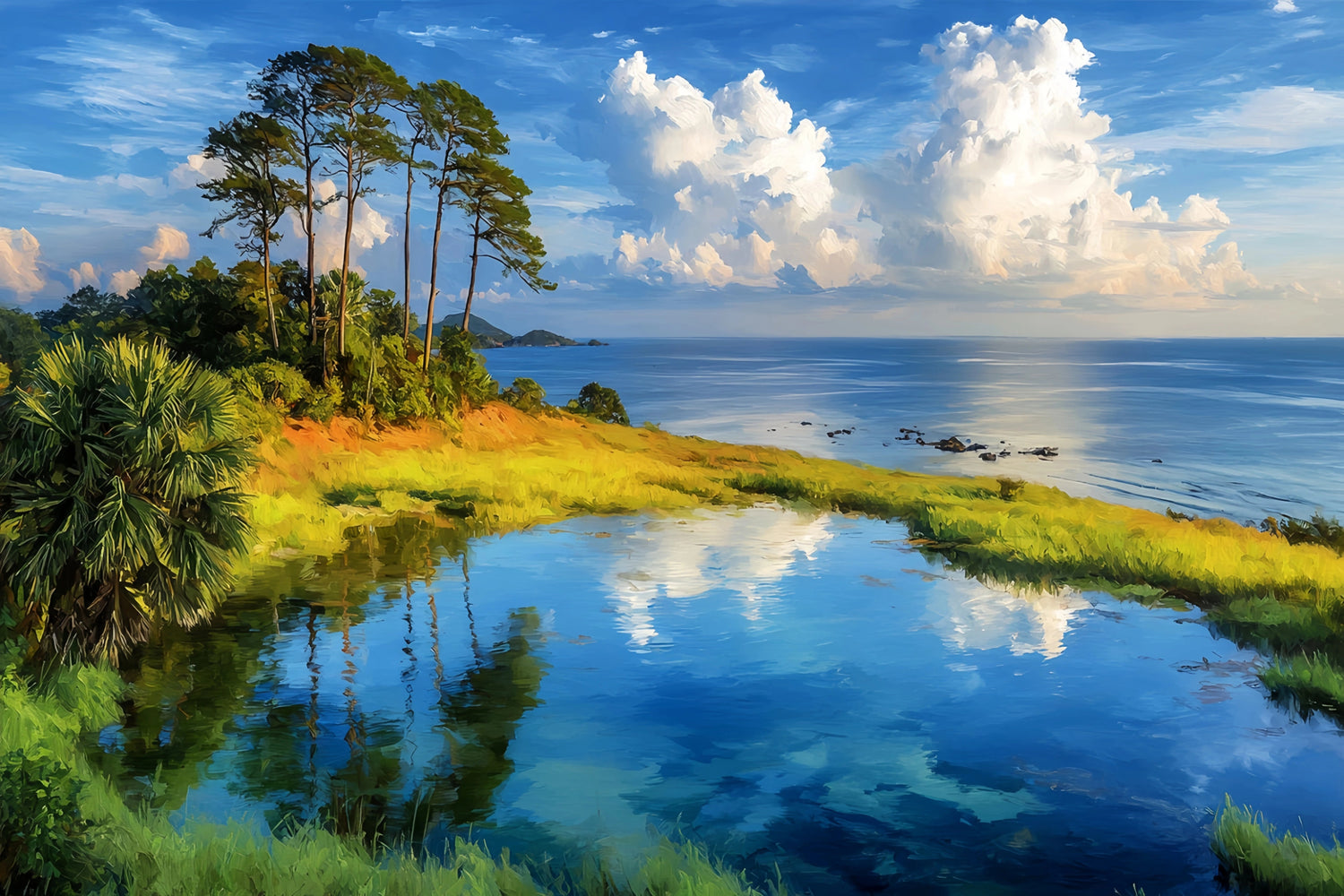 Coastal Pond Original Oil Painting For Sale | Seaside Art - Oil Painting Haven