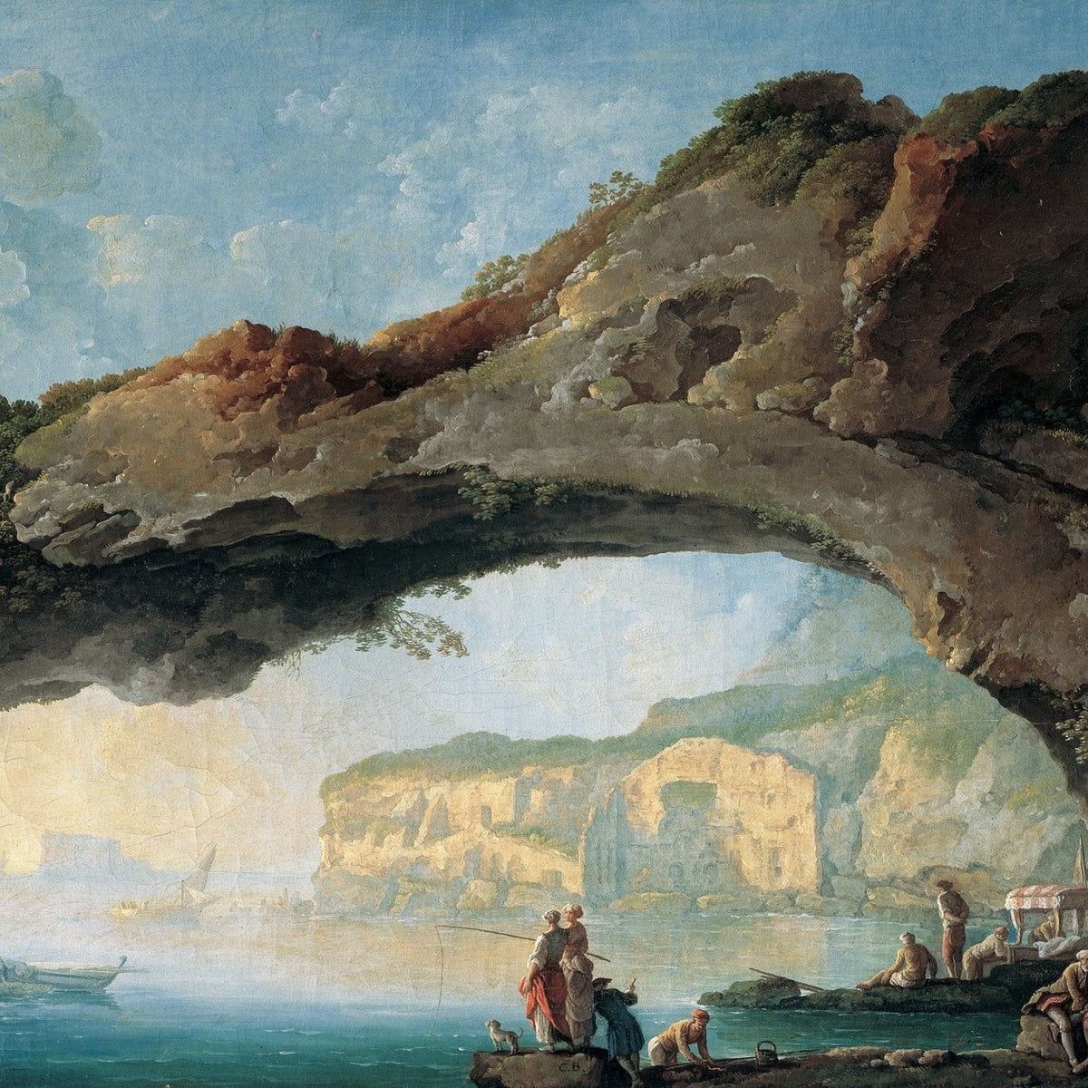 Coastal Rock Arch, Sea View, Figures - Landscape Oil Painting - Oil Painting Haven