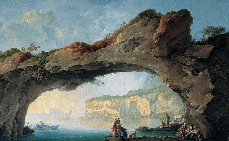 Coastal Rock Arch, Sea View, Figures - Landscape Oil Painting - Oil Painting Haven