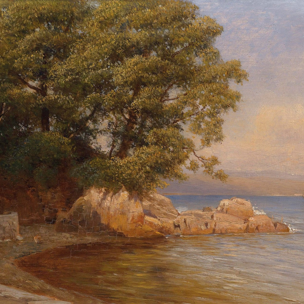 Coastal Shore with Sailboats | Hand - Painted Seascape Oil Painting - Oil Painting Haven