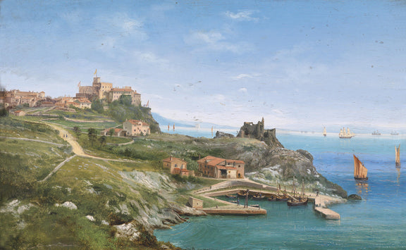 Coastal Village Harbor by the Sea | Hand - Painted Oil Painting - Oil Painting Haven