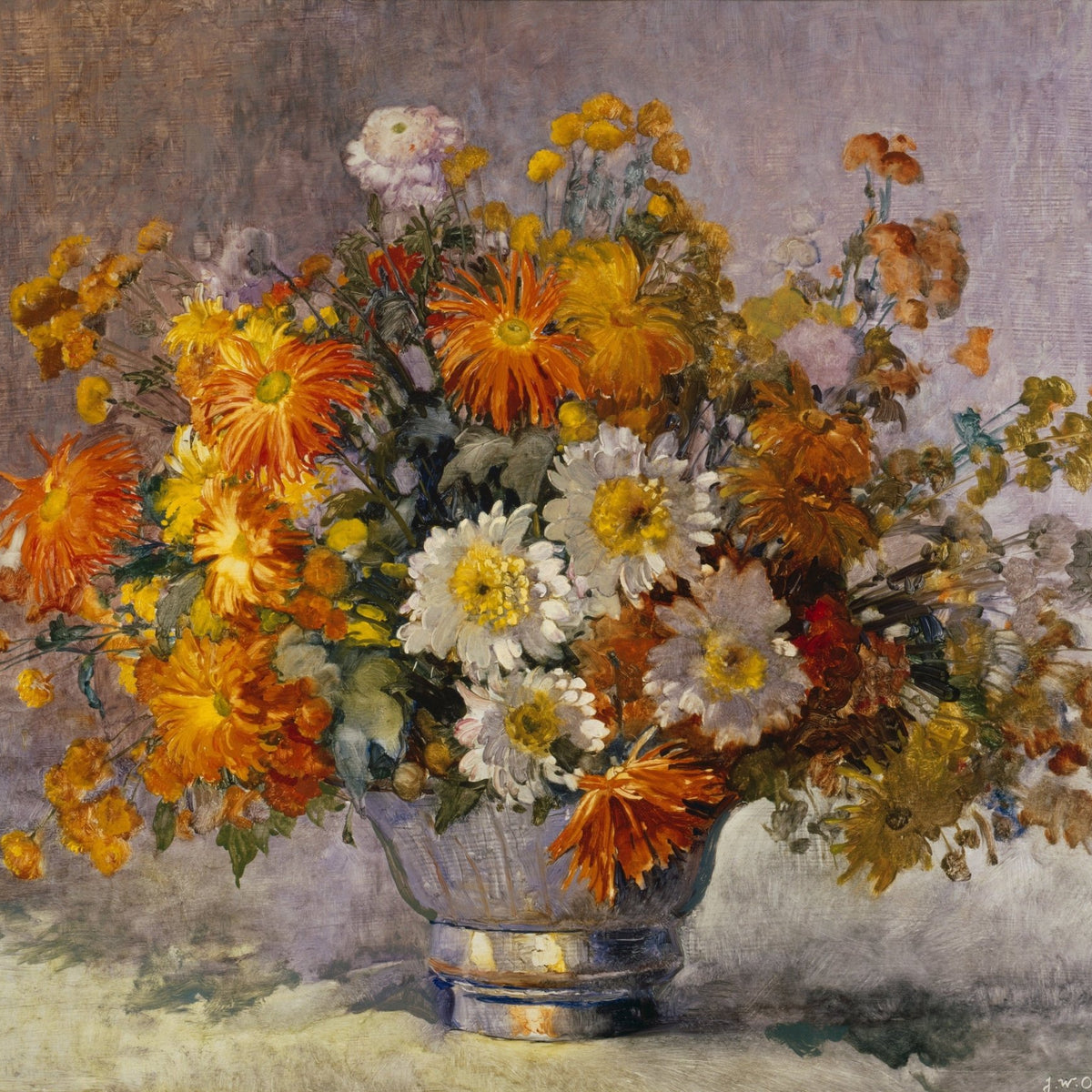 Colorful Chrysanthemums Still Life Hand Painted - Floral Oil Painting