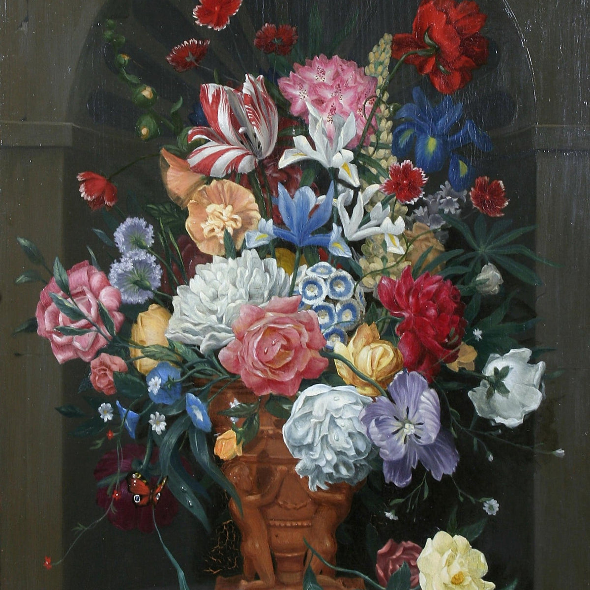 Colorful Floral Bouquet in Sculpted Urn – Floral Oil Painting - Oil Painting Haven