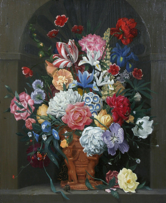 Colorful Floral Bouquet in Sculpted Urn – Floral Oil Painting - Oil Painting Haven