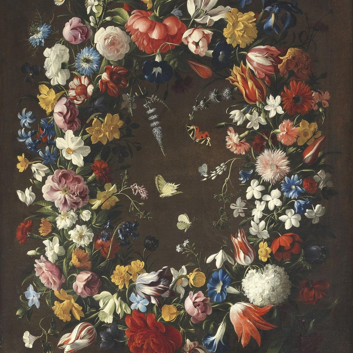 Colorful Floral Wreath with Butterflies – Floral Oil Painting - Oil Painting Haven