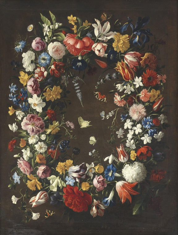 Colorful Floral Wreath with Butterflies – Floral Oil Painting - Oil Painting Haven