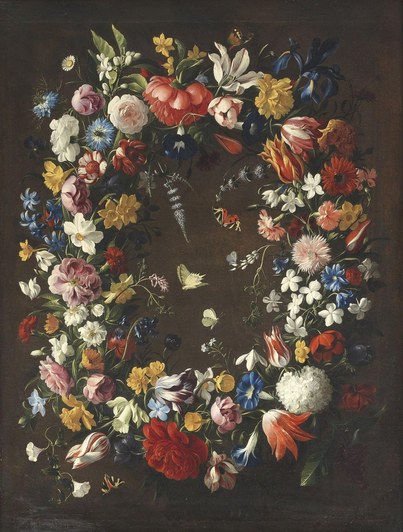 Colorful Floral Wreath with Butterflies – Floral Oil Painting - Oil Painting Haven