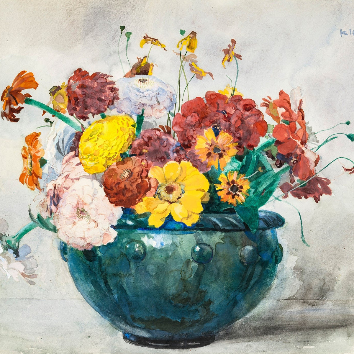 Colorful Wildflower Arrangement in Blue Vase - Floral Oil Painting - Oil Painting Haven