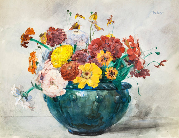 Colorful Wildflower Arrangement in Blue Vase - Floral Oil Painting - Oil Painting Haven