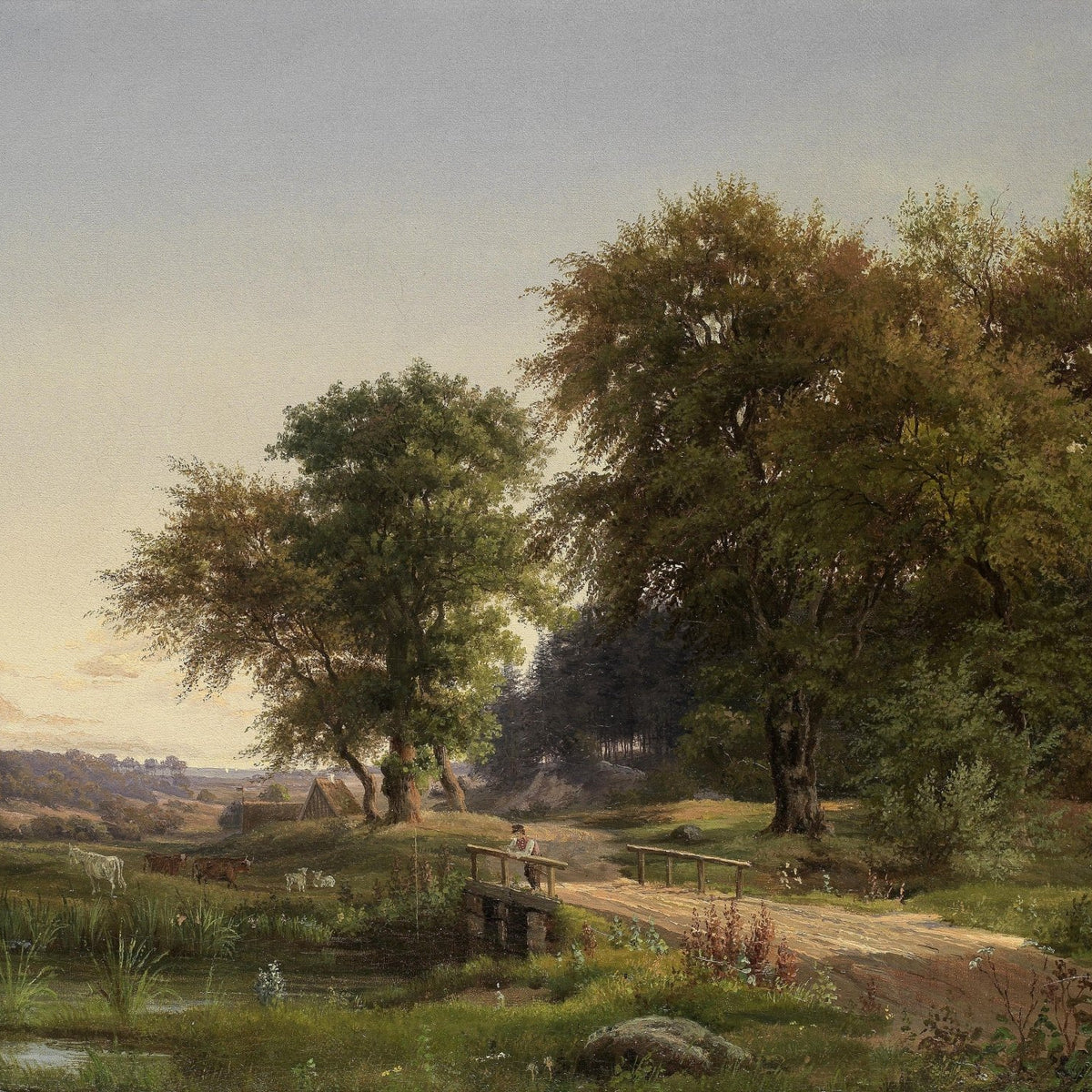 Country Bridge and Woodland Path at Dusk – Landscape Oil Painting - Oil Painting Haven